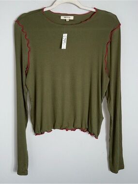 Madewell Lightweight Ribbed Long Sleeve Top-Olive Green-Size Large-NWT